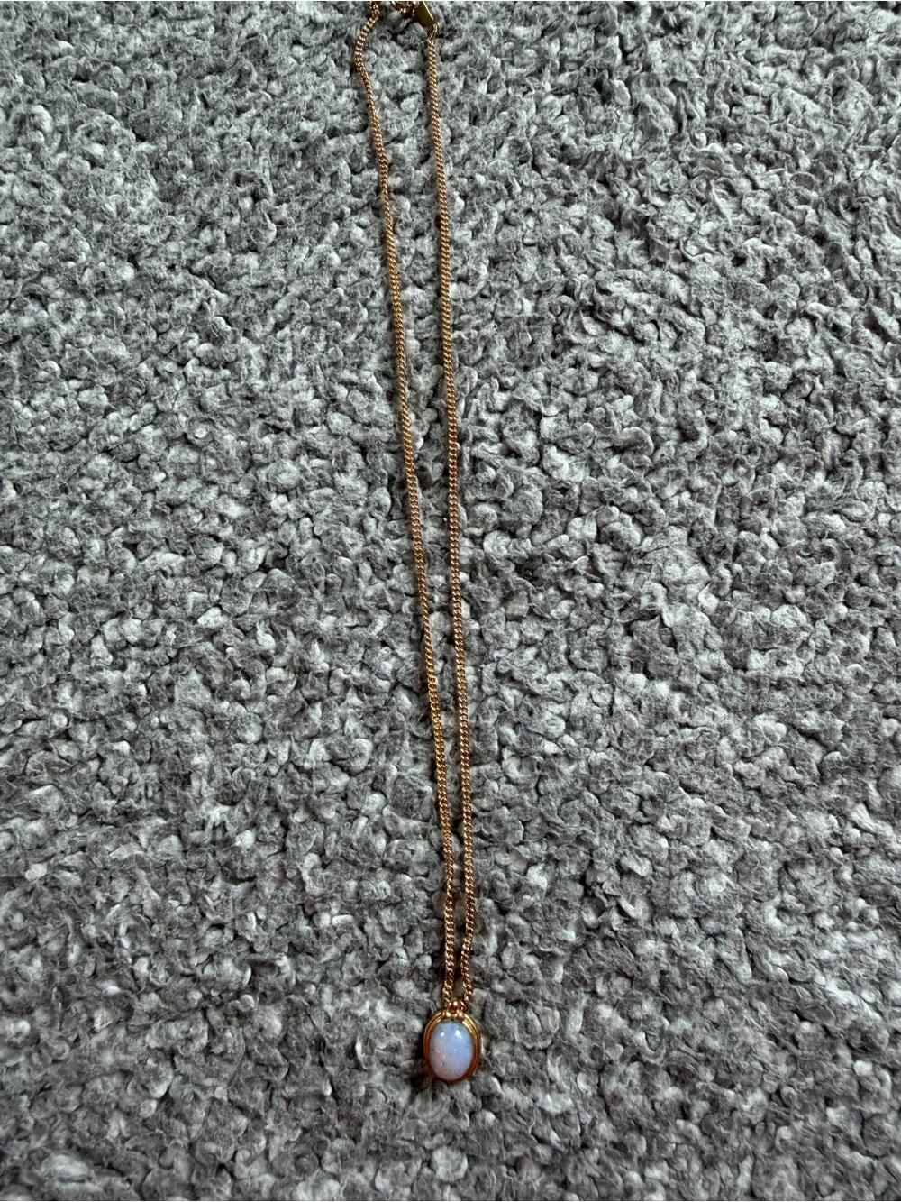 Vintage Faux Opal Pendant Necklace Gold Tone Delicate Curb Chain